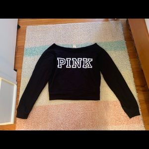 Women’s PINK Black Classic off the shoulder sweatshirt, barely worn